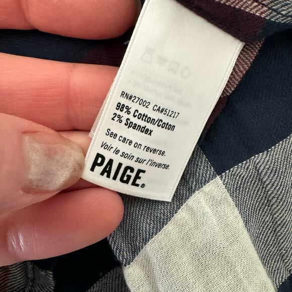 PAIGE Neve Button-Down Plaid Shirt  Burgundy Size SMALL NWT - Picture 10 of 13